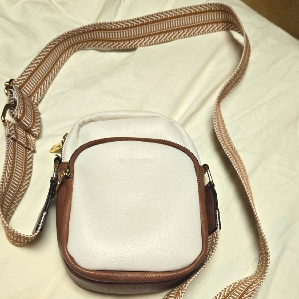 Bostanten White and Brown Crossbody Bag
